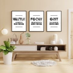 Hustle - Focus - Grit 3'lü Motivasyon Poster Seti (ÇERÇEVESİZ)