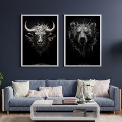 Black & White Bull And Bear Posteri(ÇERÇEVESİZ)